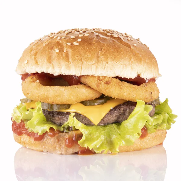 Hamburger Białym Tle — Zdjęcie stockowe