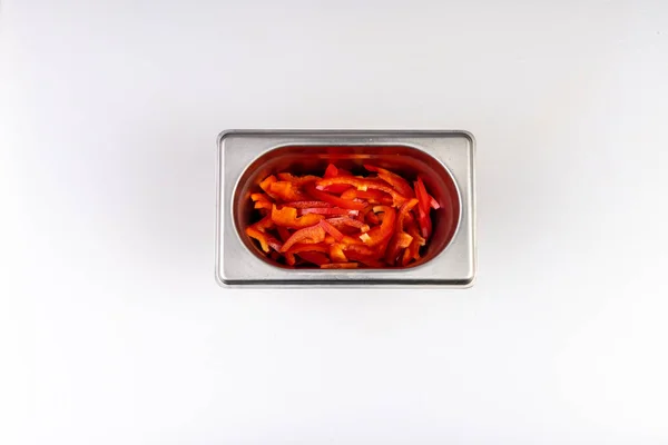 Ψιλοκομμένα Καρότα Ανοξείδωτο Κουτί Για Μαγείρεμα Εστιατόριο — Φωτογραφία Αρχείου