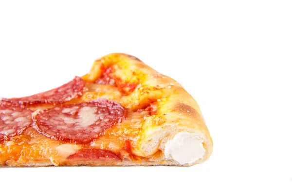 Ломтик Пиццы Салями Сырной Доской Белом Фоне Меню Ресторана — стоковое фото