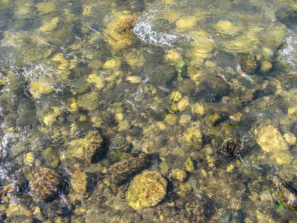 Acqua Limpida Fiume Sotto Luce Del Sole Pietre Fluviali Nell — Foto Stock