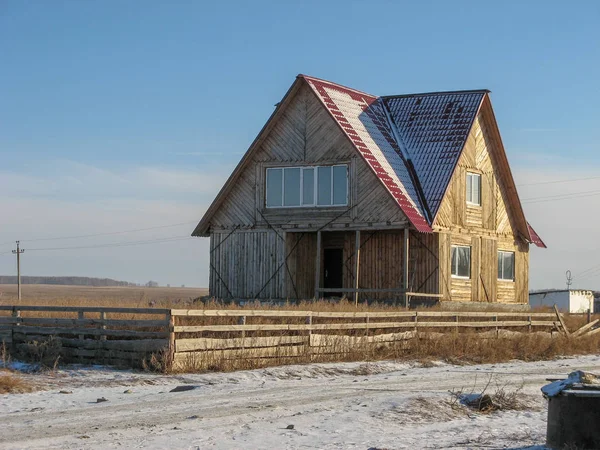 Podróż Granicy Rosji Kazachstanu Zdjęcie Niektórych Małych Wiosek Miast Drodze — Zdjęcie stockowe