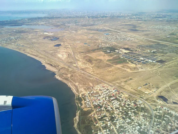 Πτήση Πάνω Από Την Παραλία Της Κασπίας Θάλασσας Μπακού Αζερμπαϊτζάν — Φωτογραφία Αρχείου