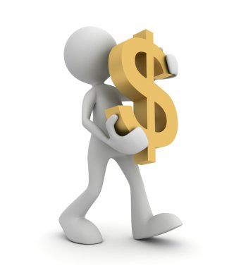 dolar işareti ve adam 3d illüstrasyon kavramı