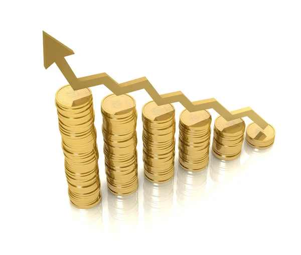 Zlaté mince graf 3d ilustrace koncept — Stock fotografie