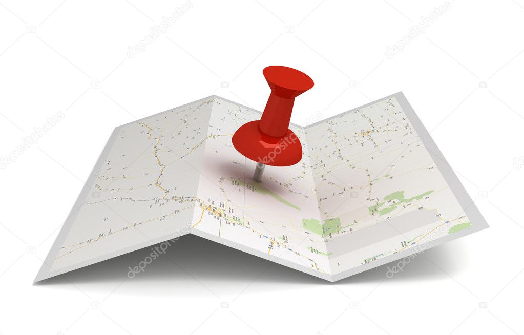 map and pushpin 3d illustration