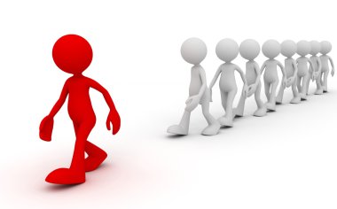 kalabalık lider kavramı 3d çizim takip