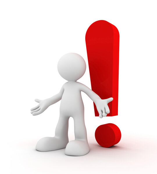 восклицательный знак и трехмерная иллюстрация человека
