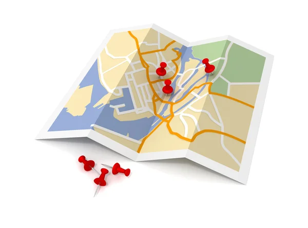 Pushpin on map concept   3d illustration — Stock Photo, Image