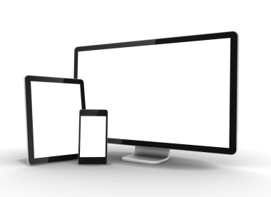 LCD monitör tablet pc ve cep telefonu konsepti 3d çizim