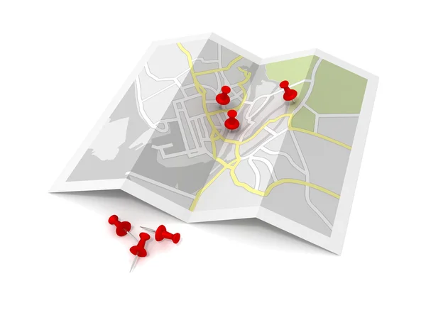 Pushpin sulla mappa concetto 3d illustrazione — Foto Stock