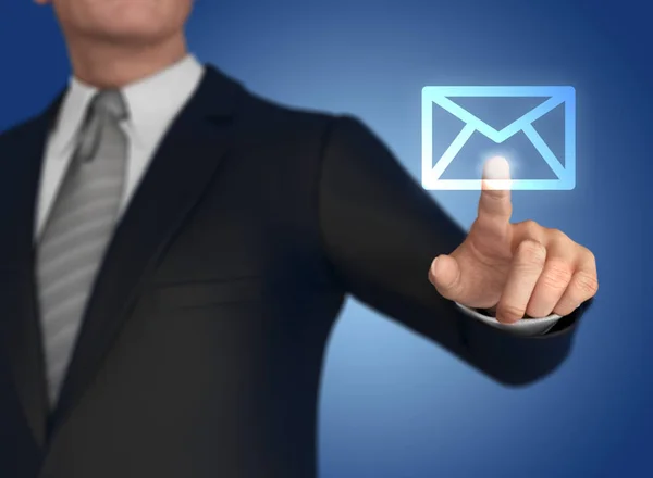 Businessman pressing mail icon 3d illustration — Stock Photo, Image