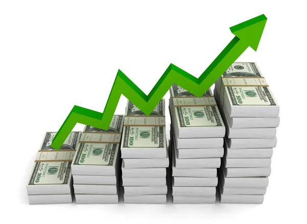 Geld Graph 3D Illustration isoliert auf weißem Hintergrund — Stockfoto