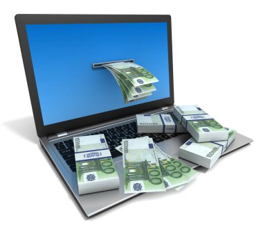 laptop ve para faturaları 3d çizim