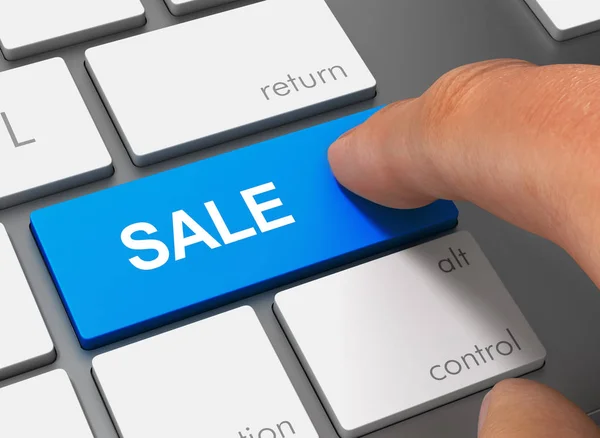 Πώληση πιέζει το πληκτρολόγιο με το δάχτυλό 3d απεικόνιση — Φωτογραφία Αρχείου