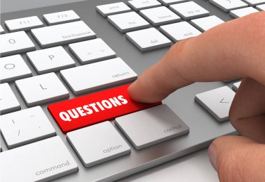 sorular basma düğmesi kavramı 3d illüstrasyon izole