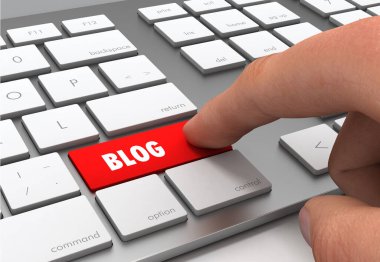 Blog düğme anahtar kavram 3d illüstrasyon itme
