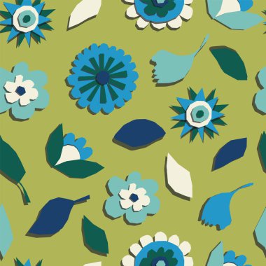 Vektör Kağıt Kesimi Çiçekler Kusursuz Desen Arkaplanı