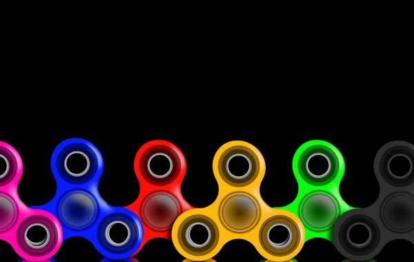 six beautiful, elegant, spinner, on a black background with reflections