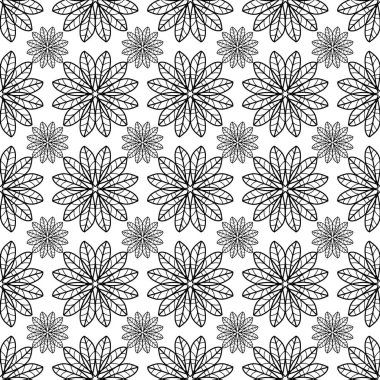 Siyah bir hatla yürütülen çiçek mandalalarının dekoratif deseni