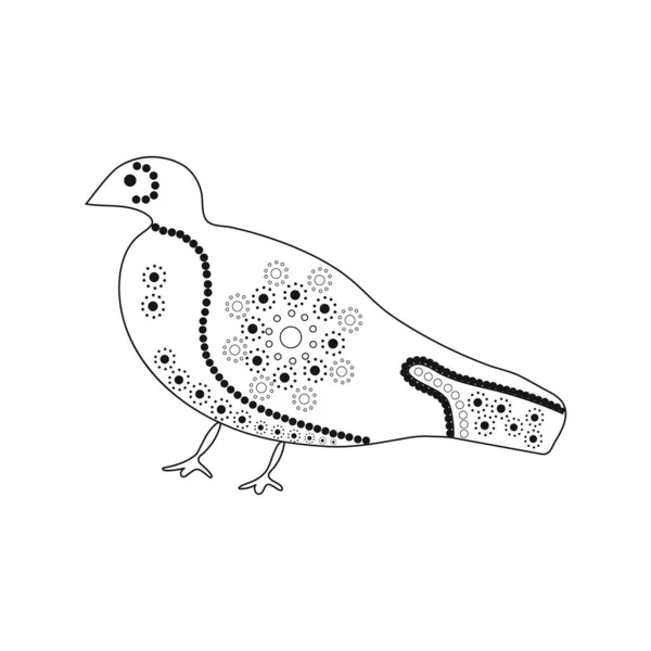 Sketch of a lone pigeon with a pattern of circles and flowers — Stock Vector