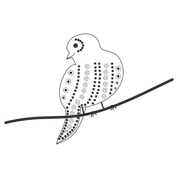 Bosquejo de un Gorrión en una rama con un patrón de círculos — Vector de stock