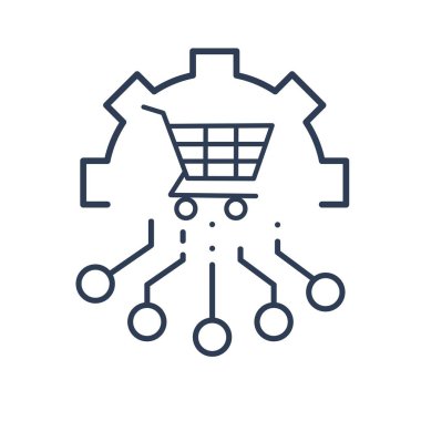 Elektronik satışlar. Teknoloji işi. Beyaz arkaplanda vektör doğrusal simgesi.