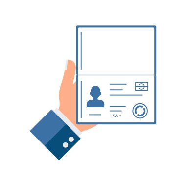 Passport in the hand. Vector image on a white background.