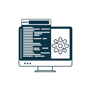 Bilgisayar programlarını optimize etme süreci. Beyaz arkaplanda vektör resmi.