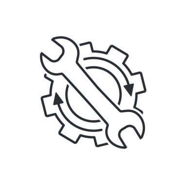 Ayarlama, onarım, iyileştirme. Beyaz arkaplanda vektör doğrusal simgesi.