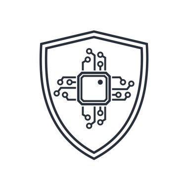 Elektronik kalkan. Beyaz arkaplanda vektör doğrusal simgesi.