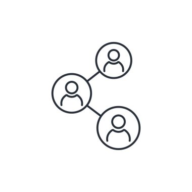 İletişim kuran insanlar. Sosyal medya platformu. Beyaz arkaplanda vektör doğrusal simgesi.