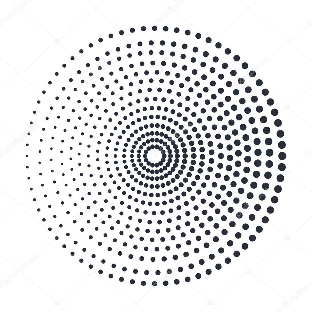Black abstract vector circle frame halftone dots  emblem design. Round border Icon using circle dots texture.