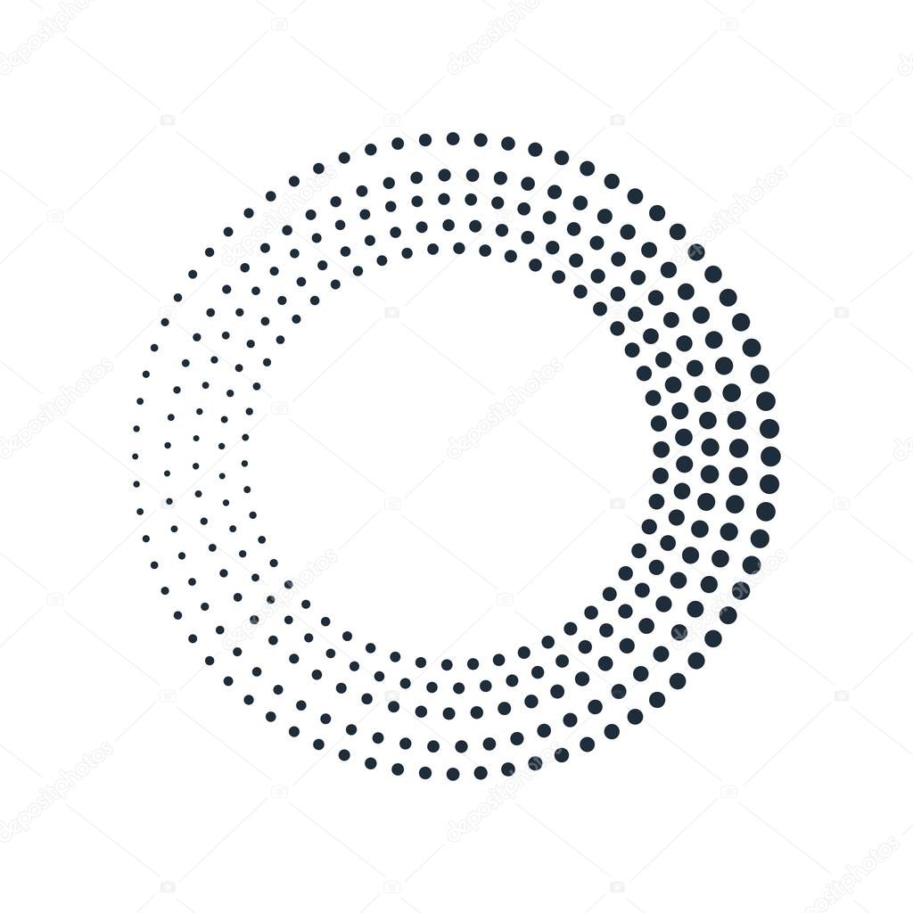 Concentric round geometric element. Halftones. White background.