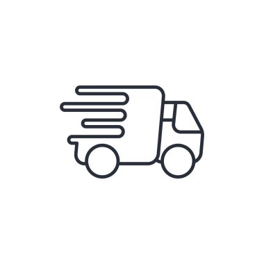 Hızlı nakliye. Beyaz arkaplanda izole edilmiş vektör doğrusal simgesi.