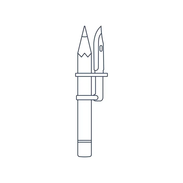 铅笔和刺刀 粉碎的内容 白色背景上的矢量直线图标 — 图库矢量图片