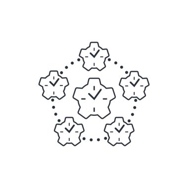 Teknolojik süreçlerin senkronizasyonu. Zamanlama. Beyaz arkaplanda izole edilmiş vektör doğrusal simgesi.