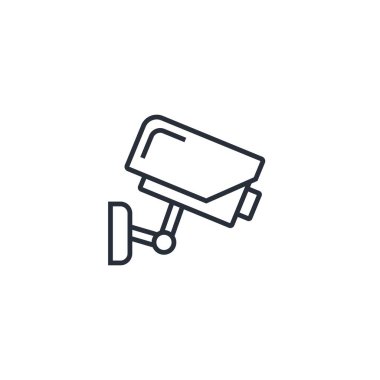 Gözetim kamerası. Video saplantısı. Beyaz arkaplanda vektör doğrusal simgesi.