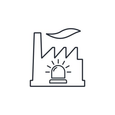 Fabrika ve tehlike sinyali. Crash, imalatta sorun var. Beyaz arkaplanda vektör doğrusal simgesi.