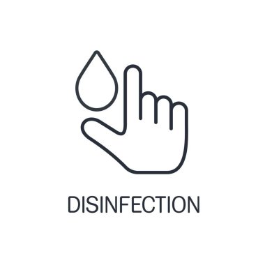 El ve bir damla. Dezenfekte. Beyaz arkaplanda izole edilmiş vektör doğrusal simgesi.