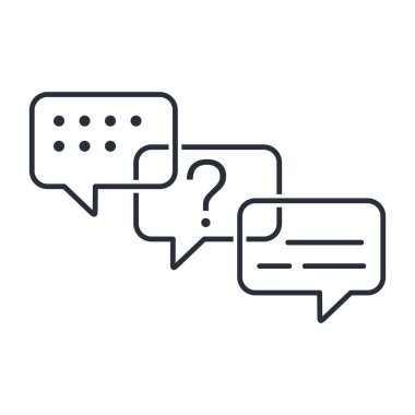 Konuyla ilgili grup tartışması. Beyaz arkaplanda izole edilmiş vektör doğrusal simgesi.