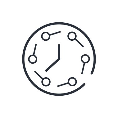 Saat ve elektronik Clem. Otomatik elektronik işlem kontrolü. Beyaz arkaplanda izole edilmiş vektör doğrusal simgesi.