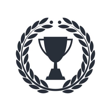 Defne çelenginde fincan. En iyinin de iyisi. Beyaz arkaplanda vektör simgesi.