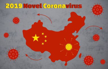 2019 Novel Coronavirus uyarı pankartı. Çin ülke silueti ve virüsü tüm dünyaya yayılıyor. 2019 Novel Coronavirus (2019-ncov) konsepti, Çin 'in Wuhan kentinde bir salgın ortaya çıkar..