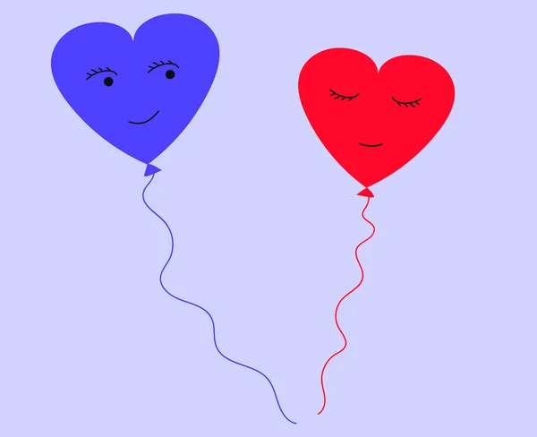 Leuke Kleine Romantische Hartvormige Ballonnen Liefde Kinderachtige Vectortekening Valentijnsdag Bruiloft — Stockvector