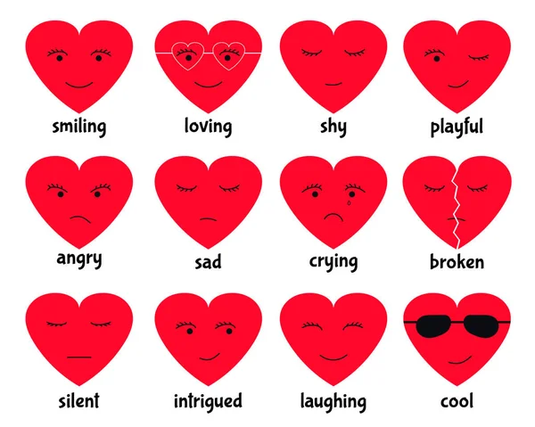 Emotional Heart Vector Set Cute Heart Doodle Showing Different Kinds — Stock Vector