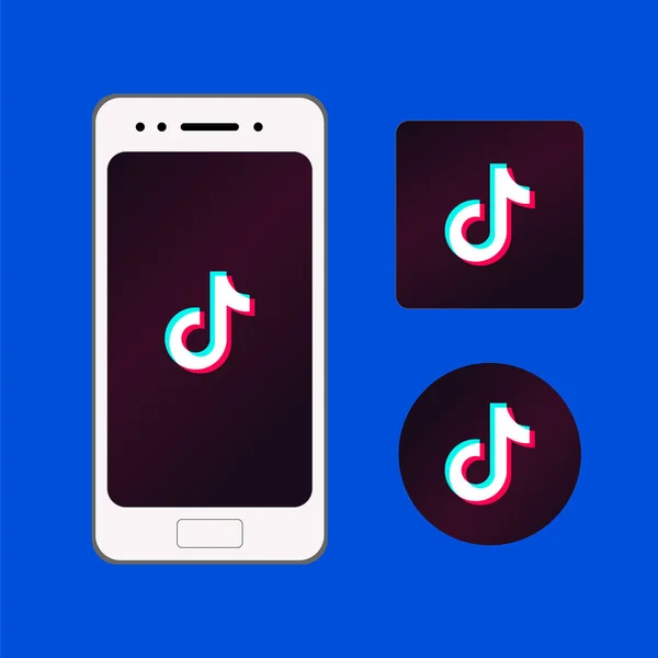 Set Logo Tiktok Smartphone Bianco Con Popolare Social Media Tiktok — Vettoriale Stock