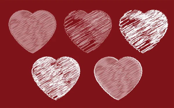 Σετ Από Διαφανείς Λευκές Καρδιές Στο Κόκκινο Φόντο — Διανυσματικό Αρχείο