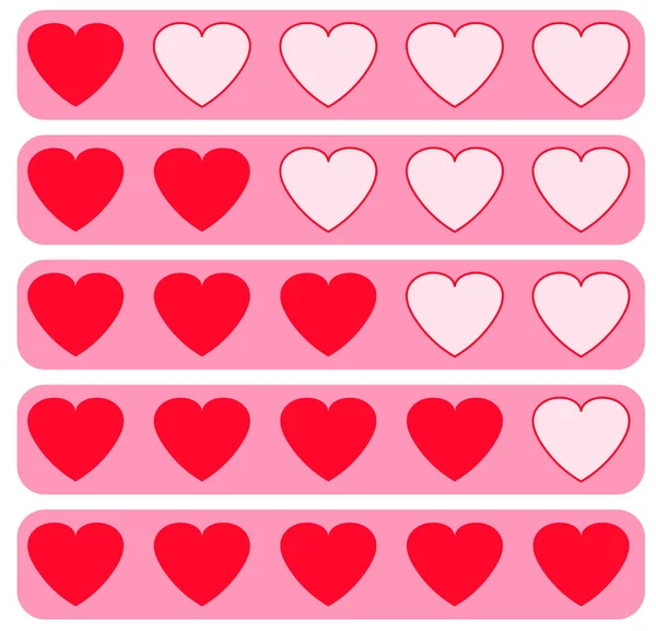 Ich Liebe Dich Fünf Herzen Bewertungsvorlage Liebe Ranking Flache Einfache — Stockvektor
