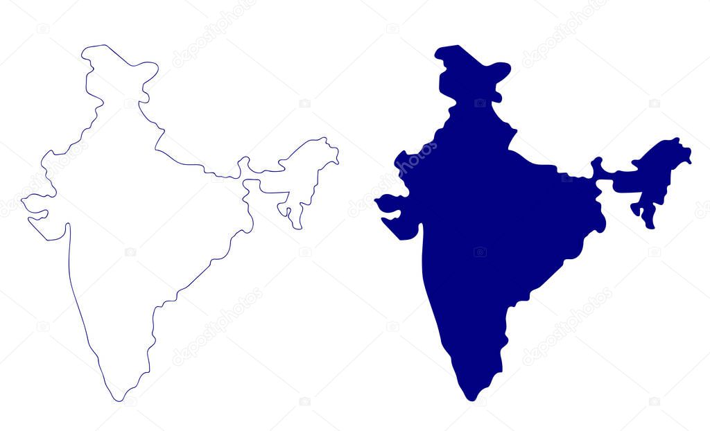 Outlined and filled vector map of India, template element for your design. Republic of India country silhouette.