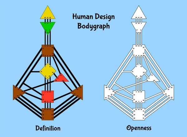 Emberi Tervezési Diagram Vagy Bodygraph Fogalmával Meghatározás Nyitottság Vektor Illusztráció — Stock Vector